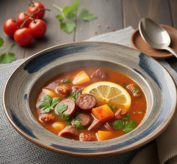 Солянка с колбасой в мультиварке