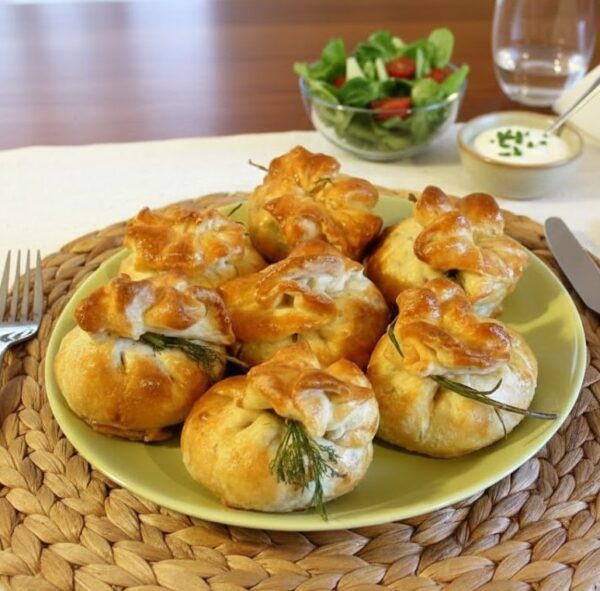 Мешочки из курицы и слоеного теста