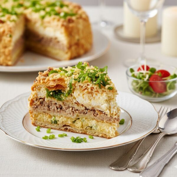 Торт «Наполеон» закусочный с курицей и грибами
