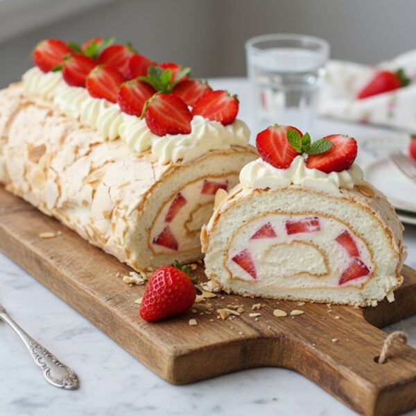 Меренговый рулет с клубникой