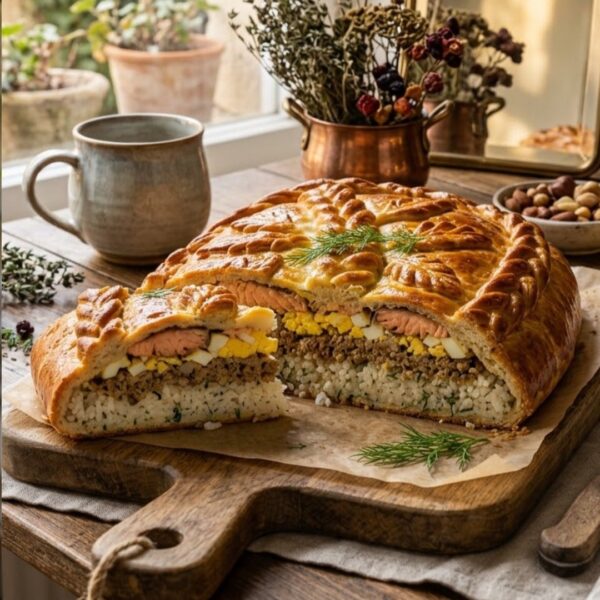 Кулебяка с рисом и рыбой