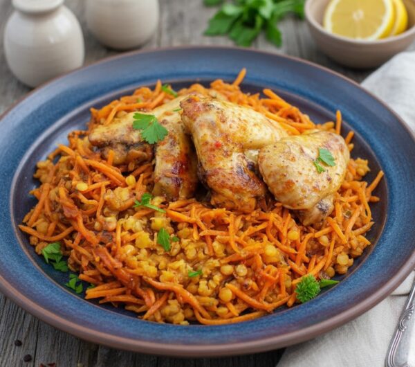 Куриные крылышки с чечевицей в духовке