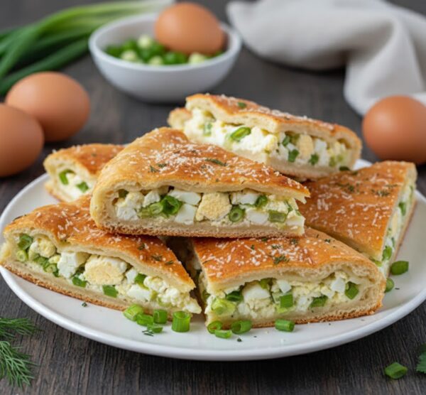 Заливной пирог с луком и яйцом