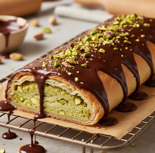 Штрудель с фисташковой начинкой и шоколадной глазурью