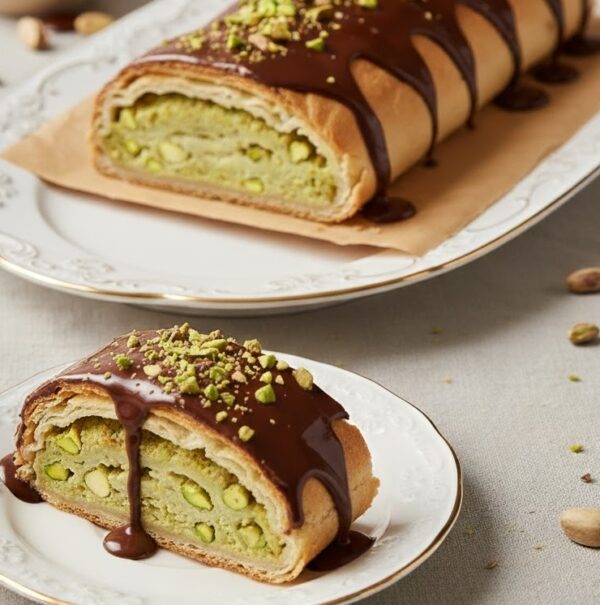 Штрудель с фисташковой начинкой и шоколадной глазурью