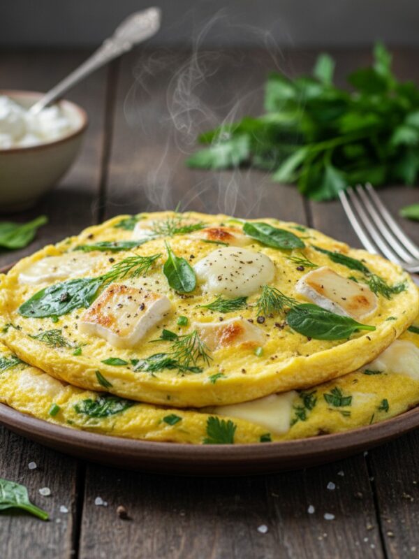Творожно-яичный омлет с зеленью и мягким сыром