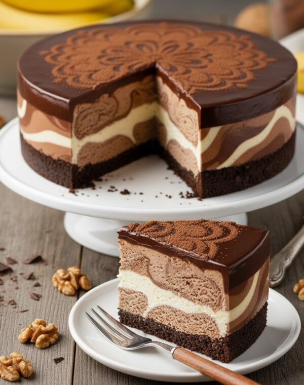 Бананово-шоколадный муссовый торт «Зебра»