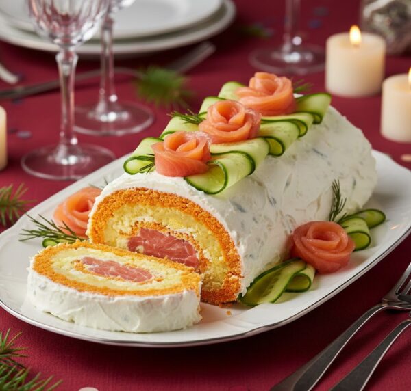 Рулет «Мимоза» на морковном бисквите