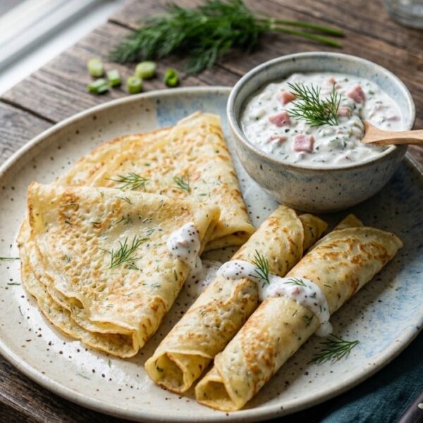 Картофельные блинчики с соусом из ветчины
